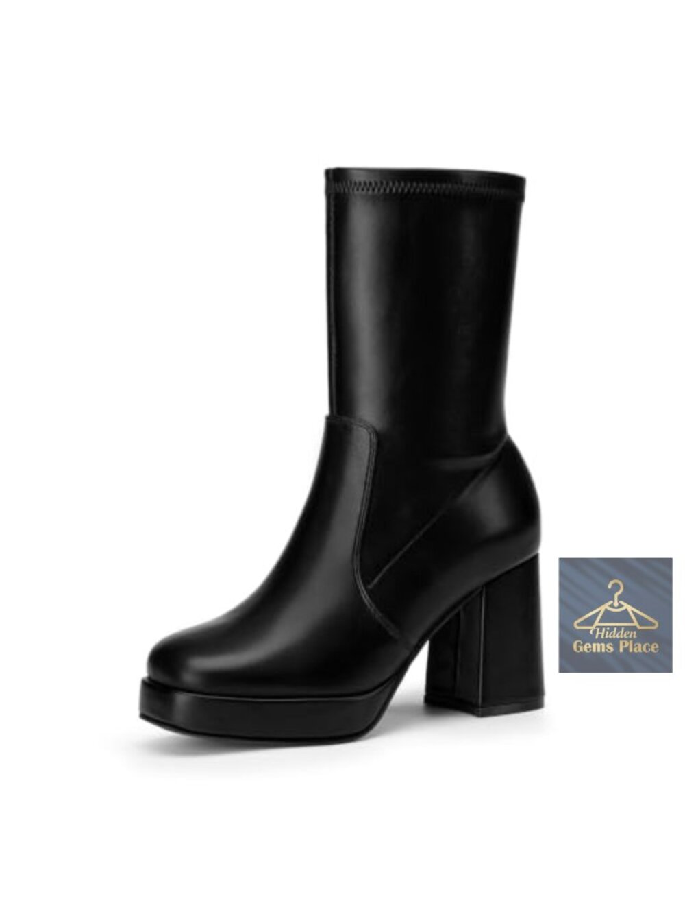 Women's Platform Mid Calf Boots Stretch Chunky Block Heel Zip